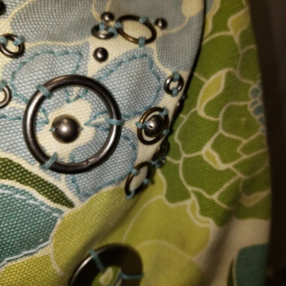 Fossil Floral Leather Blue Metal Womens Handbag Purse Pre-Owned - Picture 3 of 13